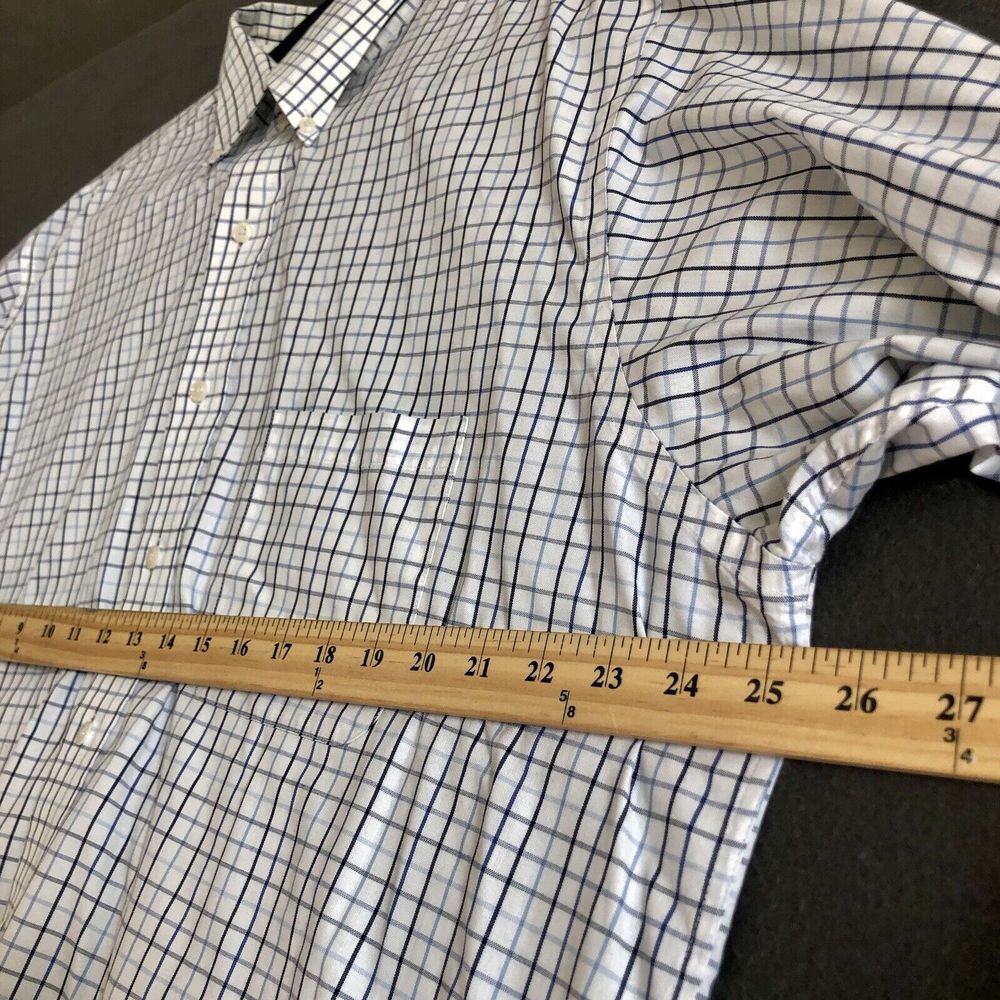 Button Up Dress Shirt Men's Sz L White Long Sleeve Blue Checkered George Western - Picture 5 of 13